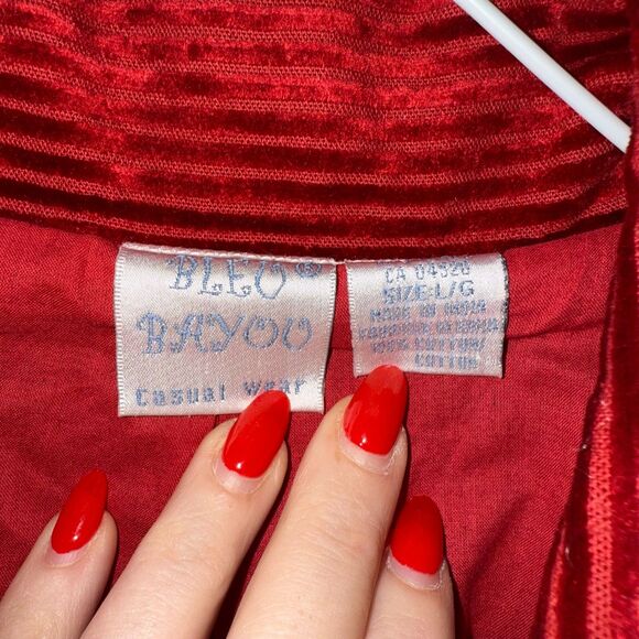 VTG Bleu Bayou Twill Beaded Embroidered Jacket Corduroy Collar - Black/Red L - Picture 6 of 7